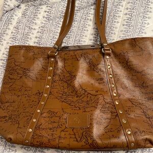 Patricia Nash Brown Leather Tote with Map Print